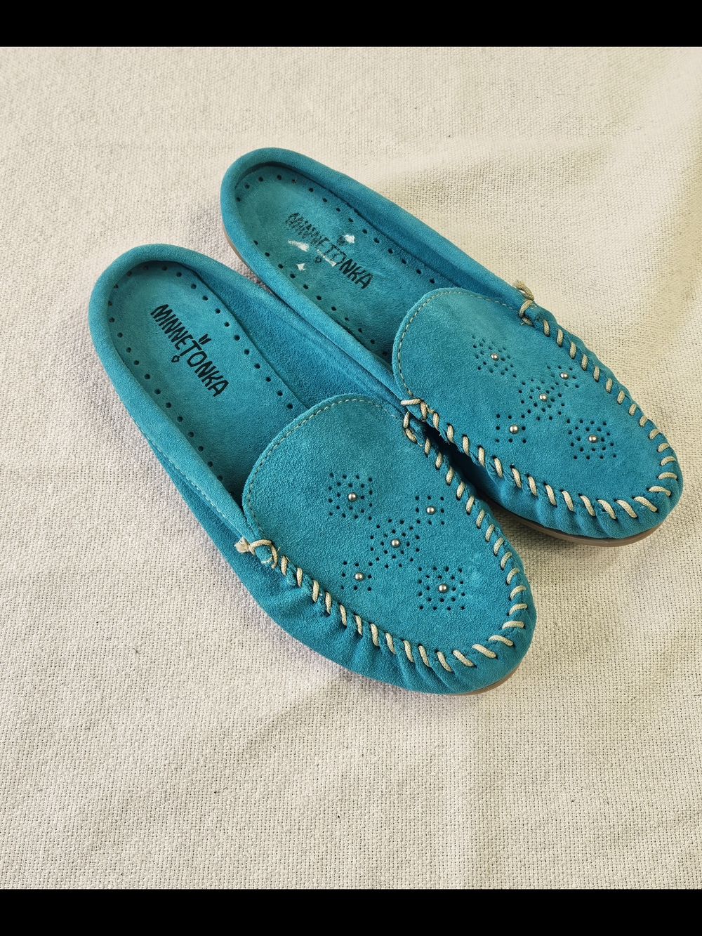 Minnetonka Moccasins Shoes Slides Mules Women's Size 8.5 Blue Suede